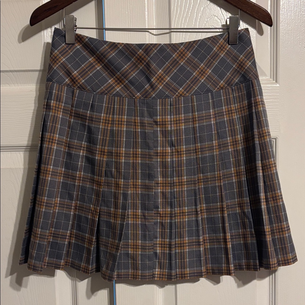 Source Unknown Plaid Pleated Mini Skirt in Gray and Brown